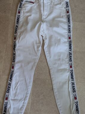 Tommy Hilfiger White High-rise Jeans with Side Logo Tape